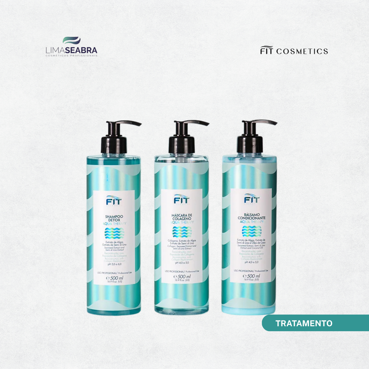 Kit Aqua Therapy: Shampoo Detox + Bálsamo Condicionante + Máscara de Colágeno
