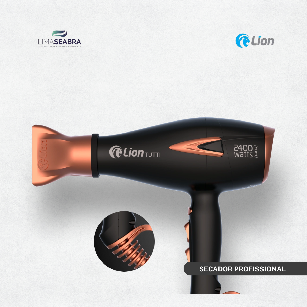 SECADOR PROFISSIONAL LION TUTTI 2400W - 127V - COBRE